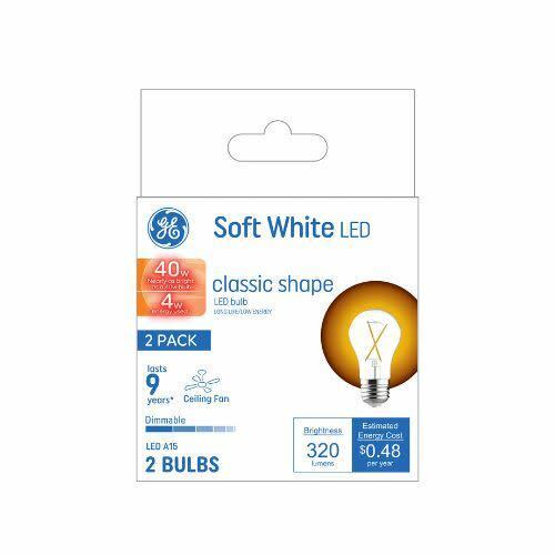 GE LED Light Bulbs, A15 Ceiling Fan Bulbs, 40 Watt Replacement, Soft White (2 Pack)