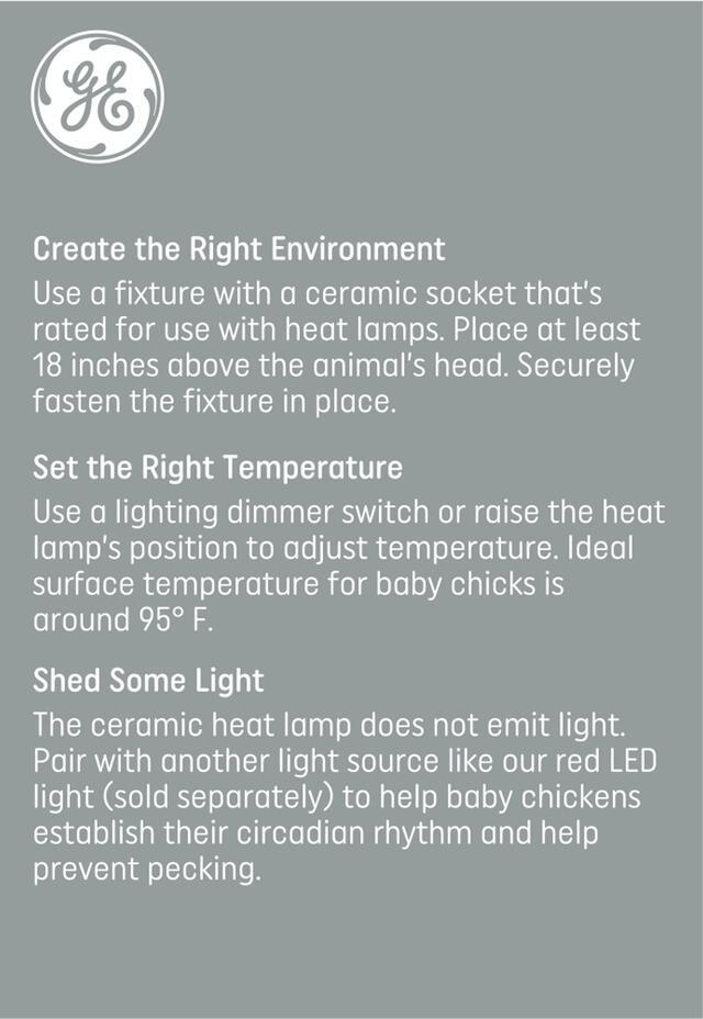 GE Ceramic Heat Lamp, 100 Watts, Animal Heat Emitter Bulb, Chick Heat Lamp, No Light (1 Pack)