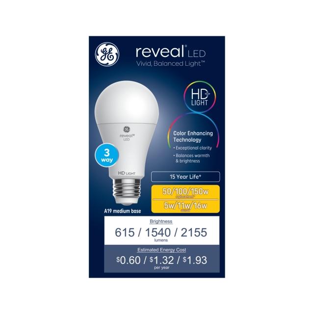 GE Reveal HD+ LED 150/100/50 Watt Replacement, Reveal, A19 3-Way Bulb (1 Pack)