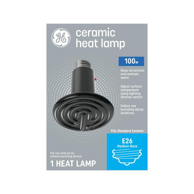 GE Ceramic Heat Lamp, 100 Watts, Animal Heat Emitter Bulb, Chick Heat Lamp, No Light (1 Pack)
