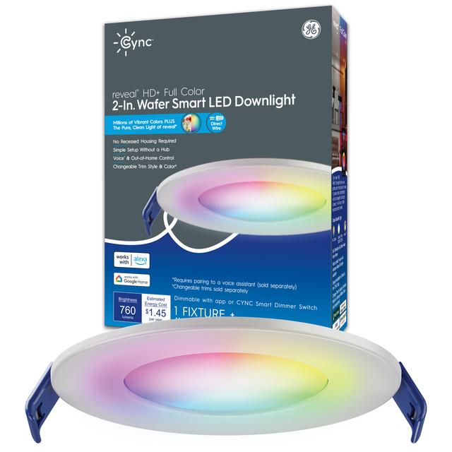 GE CYNC reveal HD+ Full Color Smart LED Wafer, 2-Inch, Works with Amazon Alexa and Google Assistant, Bluetooth and Wi-Fi Enabled (1 Pack)