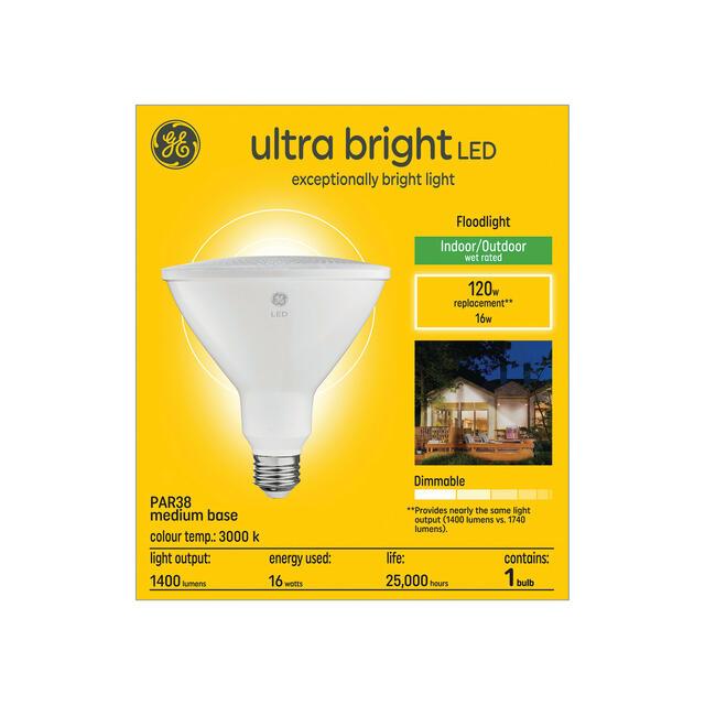 GE Ultra Bright LED 120 Watt Replacement, Warm White, PAR38 Outdoor Floodlight Bulb (1 Pack)