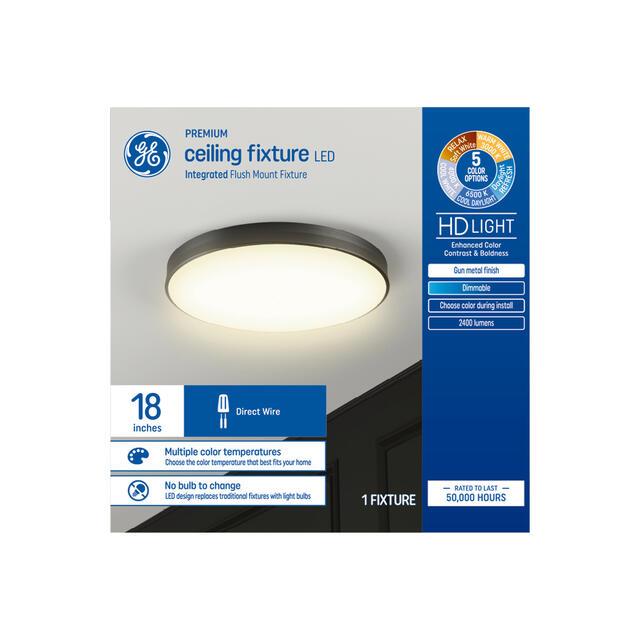 GE 18-In LED Gun Metal Flush Mount Color Select Fixture