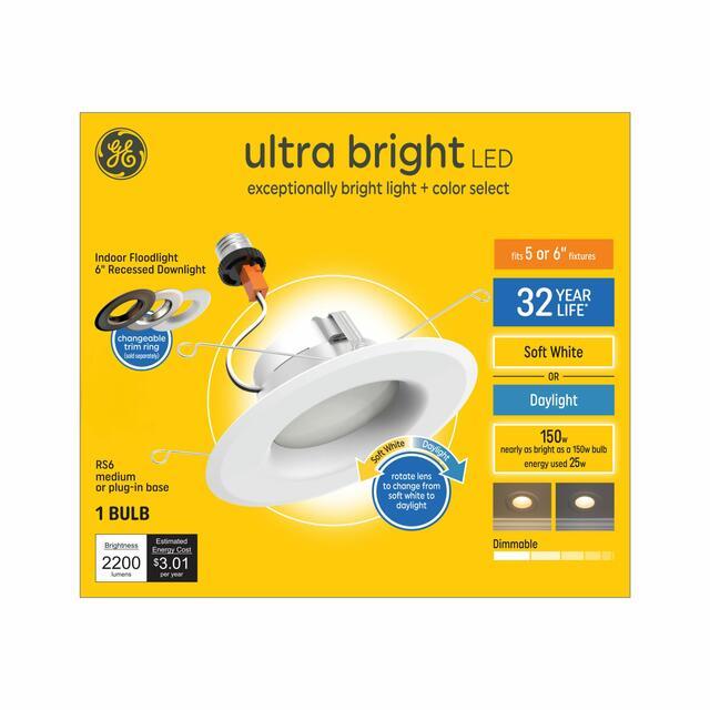 GE Ultra Bright LED 150 Watt Replacement, Soft White, RS48 (RS6) Recessed Downlight Bulb (1 Pack)