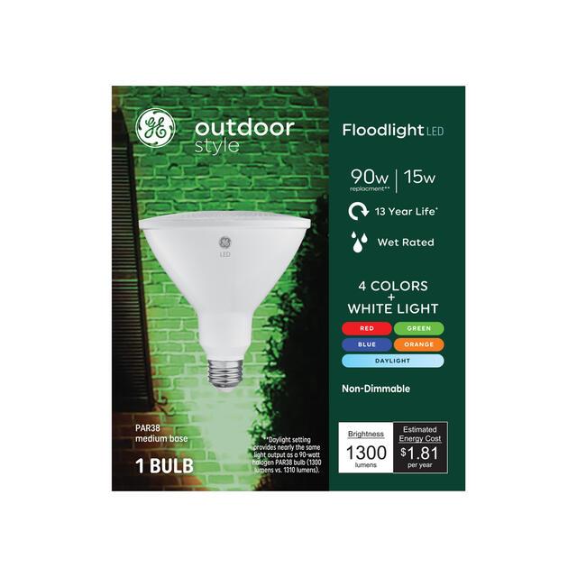 GE PAR38 LED Light Bulb, Outdoor Floodlight 5-Color Options Security Spotlight, Medium Base (1 Pack)