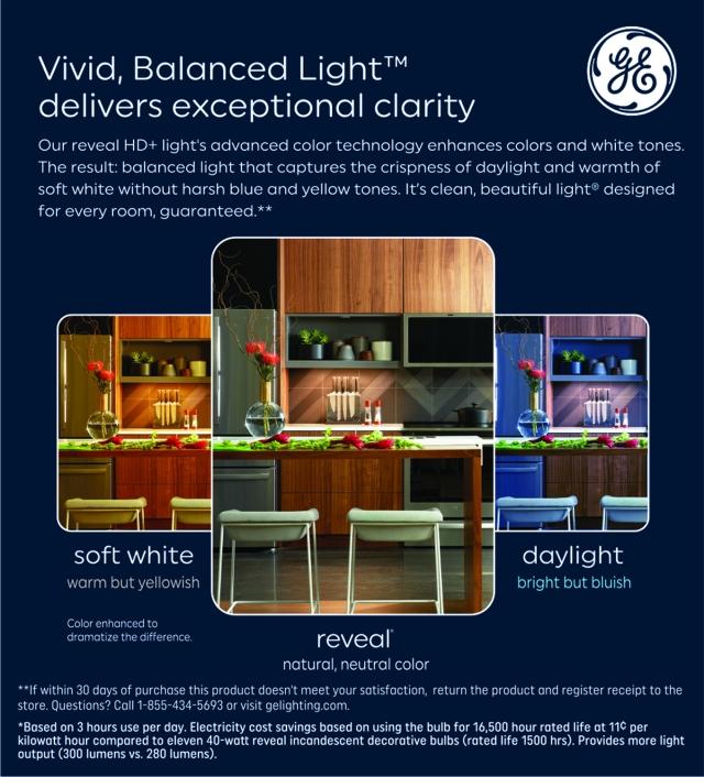 GE Reveal HD+ LED 40 Watt Replacement, Reveal, CA11 Ceiling Fan Bulbs (3 Pack)