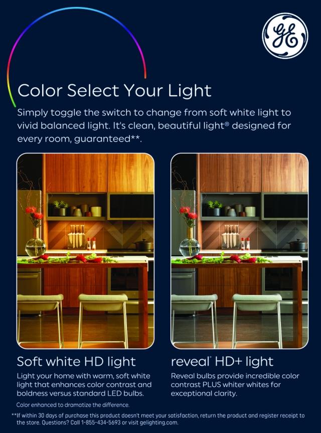 GE Reveal HD+ LED 40 Watt Replacement, Reveal + Soft White, A19 General Purpose Bulbs (4 Pack)