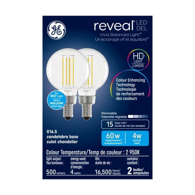 Reveal LED Clear 60W G16.5 (2-Pack) (FR)