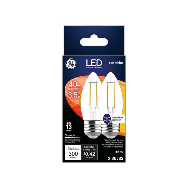 GE Classic LED 40 Watt Replacement, Soft White, B11 Deco - Candle Bulbs (2 Pack)