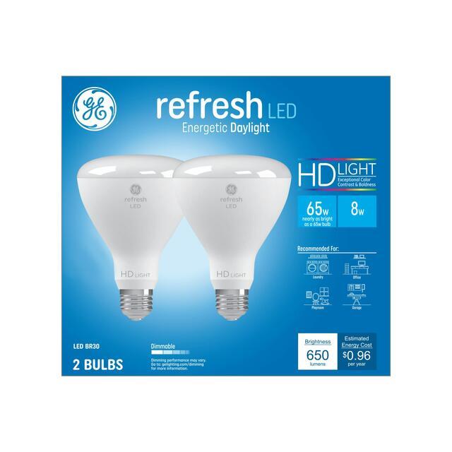 GE Refresh HD LED 65 Watt Replacement, Daylight, BR30 Indoor Floodlight Bulbs (2 Pack)