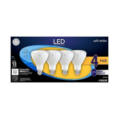 GE Classic LED 65 Watt Replacement, Soft White, BR30 Indoor Floodlight Bulbs (4 Pack)