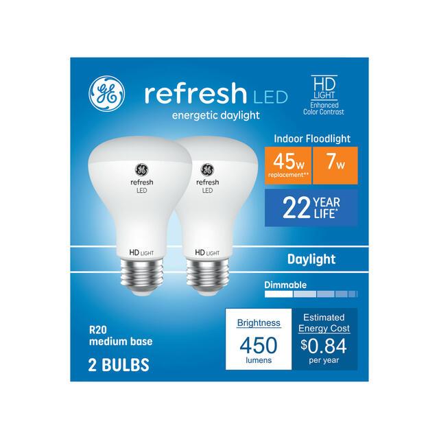 GE Refresh HD LED 45 Watt Replacement, Daylight, R20 Indoor Floodlight Bulbs (2 Pack)