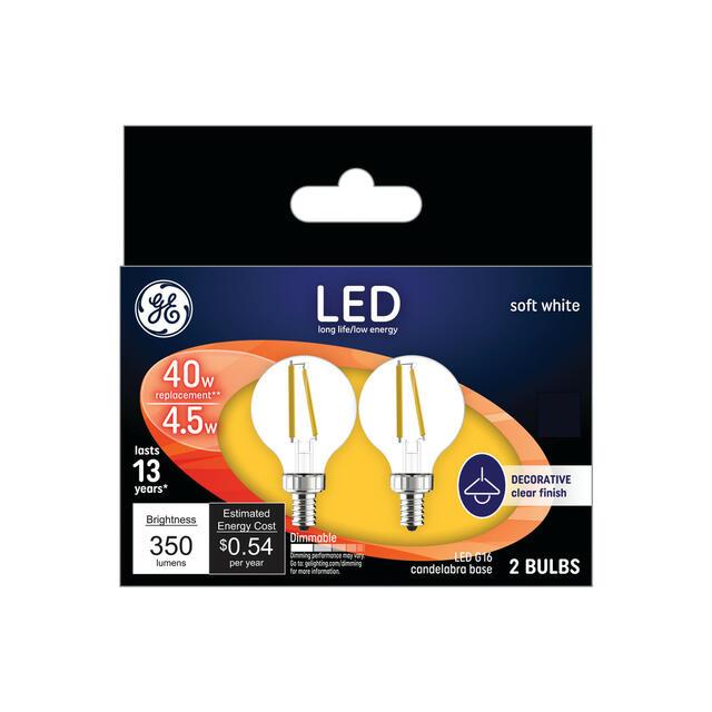 GE Classic LED 40 Watt Replacement, Soft White, G16.5 Vanity - Globe Bulbs (2 Pack)