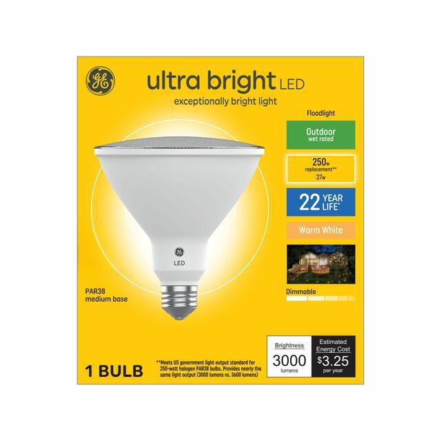 GE Ultra Bright LED 250 Watt Replacement, Warm White, PAR38 Outdoor Floodlight Bulb (1 Pack)