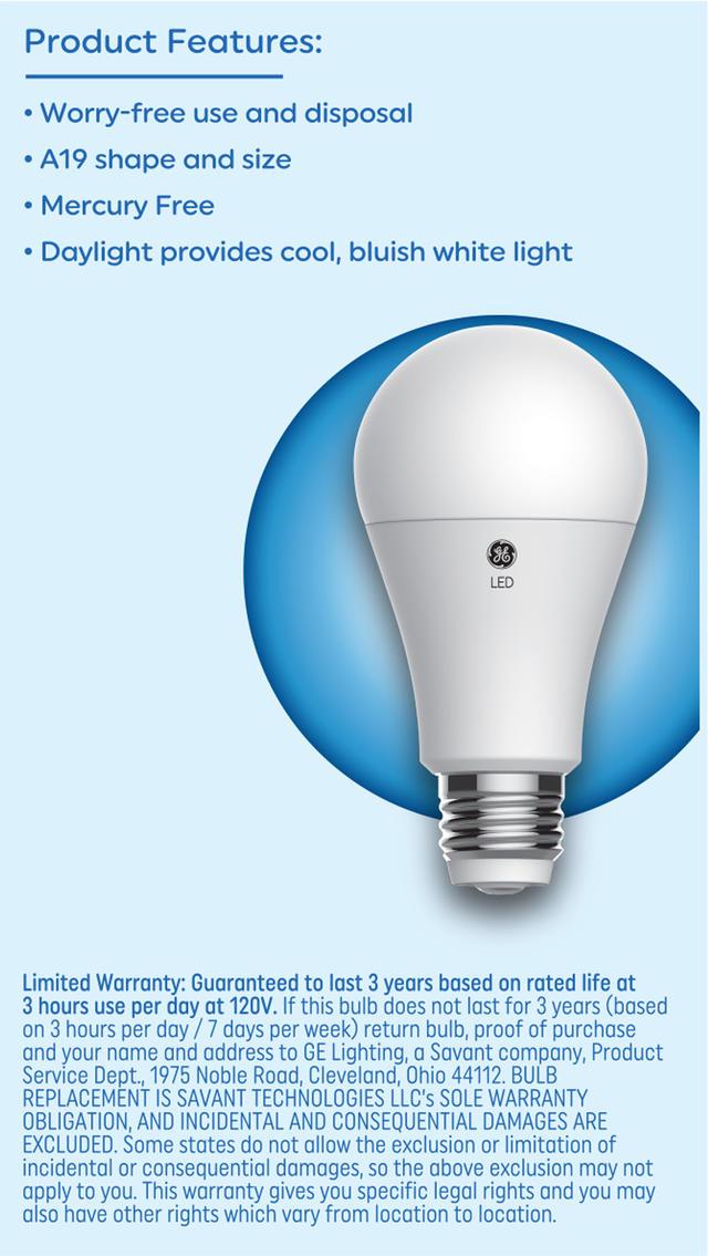 GE Basic LED 150/100/50 Watt Replacement, Daylight, A19 3-Way Bulbs (1 Pack)