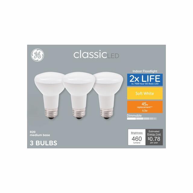 GE Classic LED 45 Watt Replacement, Soft White, R20 Indoor Floodlight Bulbs (3 Pack)