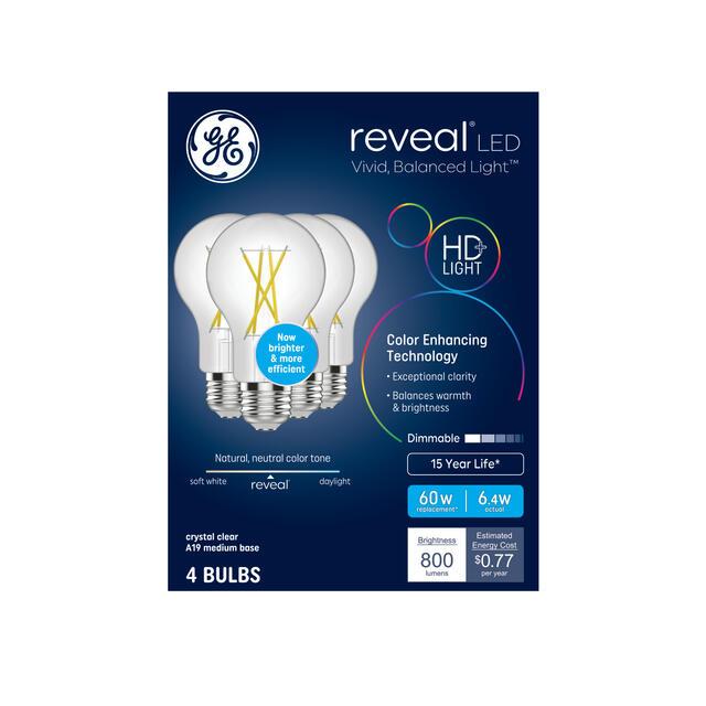 GE Reveal HD+ LED 60 Watt Replacement, Reveal, A19 General Purpose Bulbs (4 Pack)