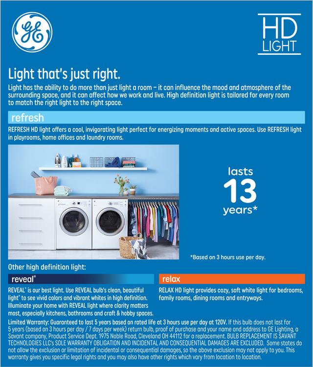 GE Refresh HD LED 60 Watt Replacement, Daylight, T18 Deco - Tubular Bulbs (2-Pack)