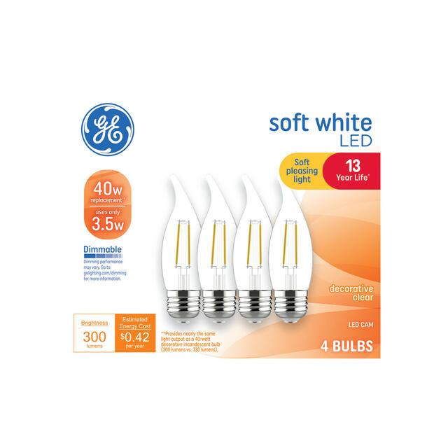 GE Classic LED 40 Watt Replacement, Soft White, CA11 Deco - Candle Bulbs (4 Pack)