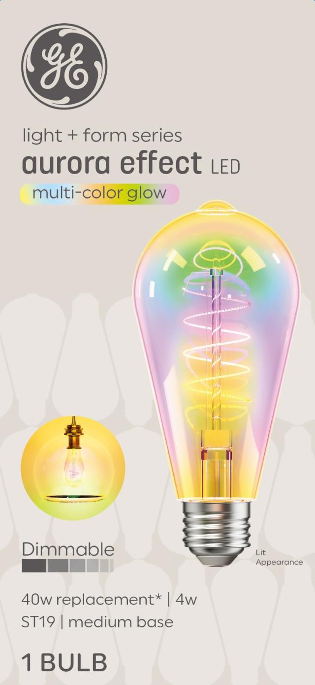 GE Light + Form Aurora Effect Multi-Color Glow LED Bulb, ST19 with Medium Base, 40W Replacement, 1-Pack