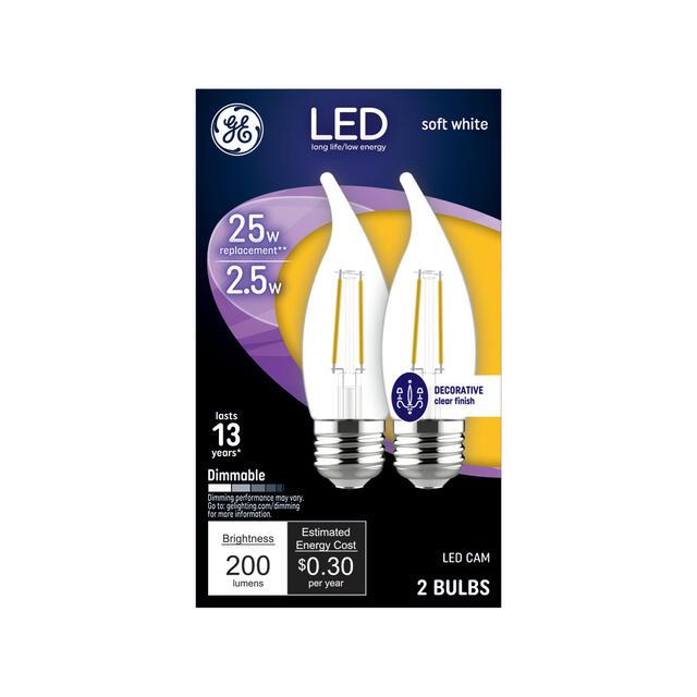 GE Classic LED 25 Watt Replacement, Soft White, CA11 Deco - Candle Bulbs (2 Pack)