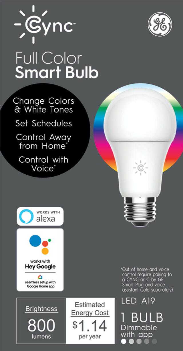 GE Cync A19 Smart LED Light Bulb, Color Changing Bluetooth Light, Works with Alexa and Google Home
