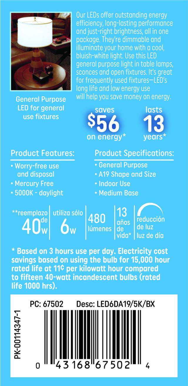 GE Classic LED 40 Watt Replacement, Daylight, A19 General Purpose Bulb (1 Pack)