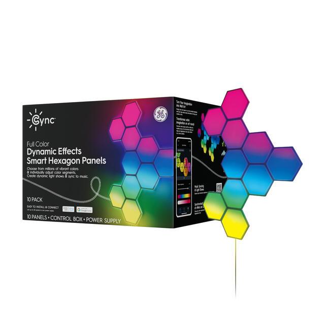 GE Cync Dynamic Effects Smart LED Hexagon Panels, Smart Color Changing Décor Tile Lights, Works with Alexa and Google Home (10 Pack)