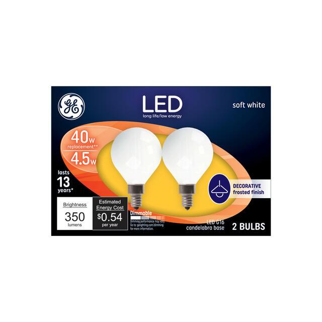 GE Classic LED 40 Watt Replacement, Soft White, G16.5 Vanity - Globe Bulbs (2 Pack)
