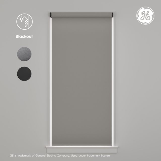 GE Smart Shade, Motorized Window Blind with Matter & Remote Control, Easy Install, Black Hardware, Blackout Grey Fabric, Quiet Operation, 32” Width, Adjustable Length, 1 Shade