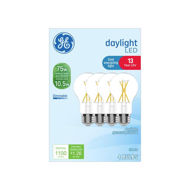 GE Classic LED 75 Watt Replacement, Daylight, A19 General Purpose Bulbs (4 Pack)