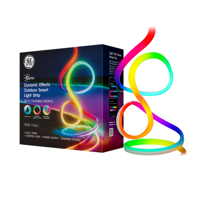 GE Cync Dynamic Effects Smart LED Outdoor Shapeable Light Strip, Color Changing Light Strip, 2.4GHz Wi-Fi Enabled, Works with Alexa and Google Home, 32ft + Power Supply