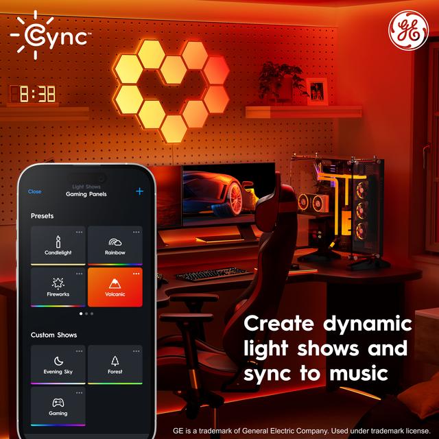 GE Cync Dynamic Effects Smart LED Hexagon Panels, Smart Color