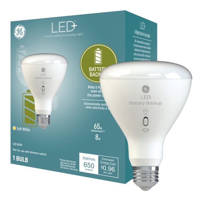 GE LED Battery Backup BR30 LED Light Bulbs Indoor Floodlight with Built in Flashlight