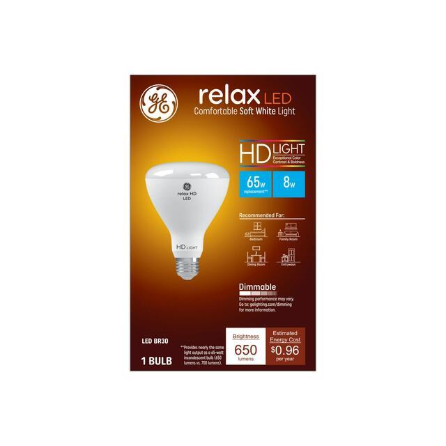 GE Relax HD BR30 LED Light Bulb, Indoor Floodlight Bulb, 65 Watt Replacement, Soft White