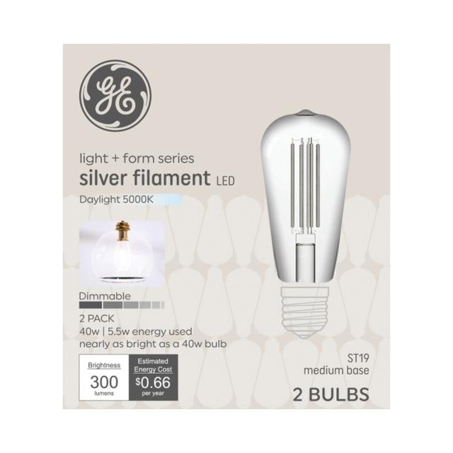 GE Light + Form Silver Filament Daylight 40W ST19 (2 pack)