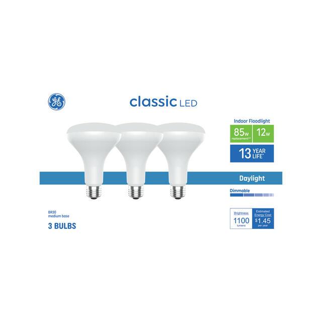 GE Classic BR30 LED Light Bulbs, Indoor Floodlight Bulbs, 85 Watt Replacement, Daylight (3 Pack)
