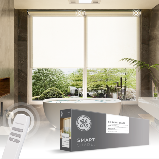 GE Smart Shade, Motorized Window Blind with Matter & Remote Control, Easy Install, White Hardware, Translucent White Fabric, Quiet Operation, 34” Width, Adjustable Length, 1 Shade