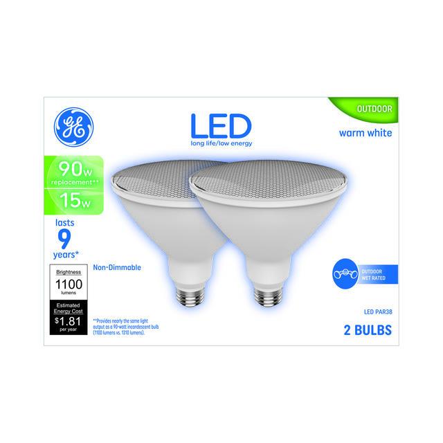 GE Basic LED 90 Watt Replacement, Bright White, PAR38 Outdoor Floodlight Bulbs (2 Pack)