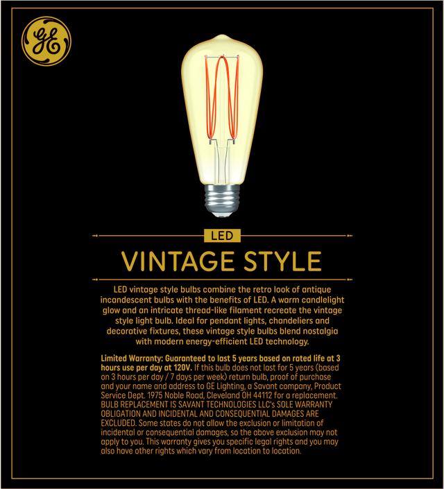 GE Vintage LED 60 Watt Replacement, Candlelight, ST19 Edison Bulbs (2 Pack)