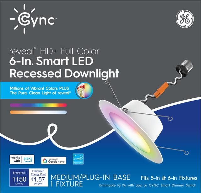 GE Cync reveal HD+ Full Color Smart LED Recessed Downlight, 6-Inch, Works with Amazon Alexa and Google Assistant, Bluetooth and Wi-Fi Enabled (1-Pack)