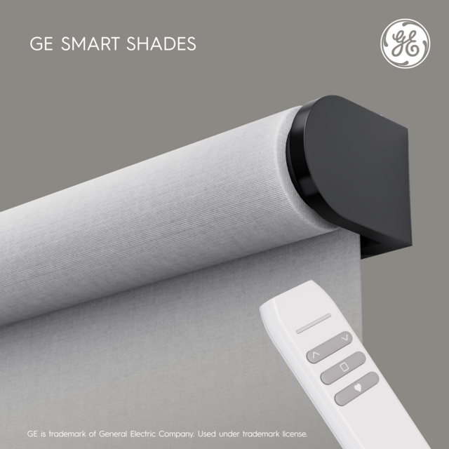GE Smart Shade, Motorized Window Blind with Matter & Remote Control, Easy Install, Black Hardware, Translucent Grey Fabric, Quiet Operation, 24” Width, Adjustable Length, 1 Shade