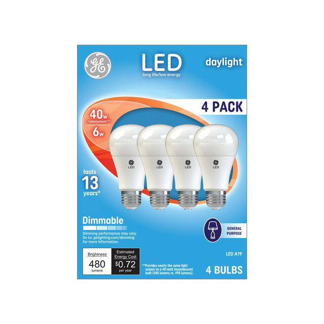 GE Classic LED 40 Watt Replacement, Daylight, A19 General Purpose Bulbs (4 Pack)