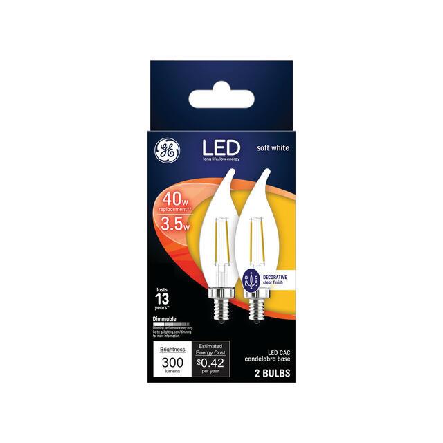 GE Classic LED 40 Watt Replacement, Soft White, CA11 Deco - Candle Bulbs (2 Pack)