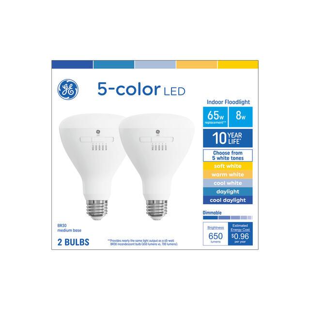 GE Color Select LED 65 Watt Replacement, BR30 Indoor Floodlight Bulbs (2 Pack)