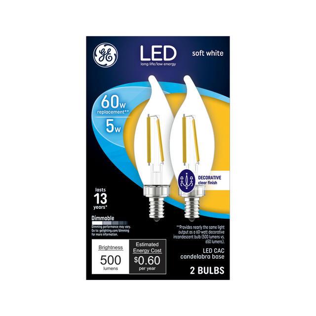 GE Classic LED 60 Watt Replacement, Soft White, CA11 Deco - Candle Bulbs (2 Pack)