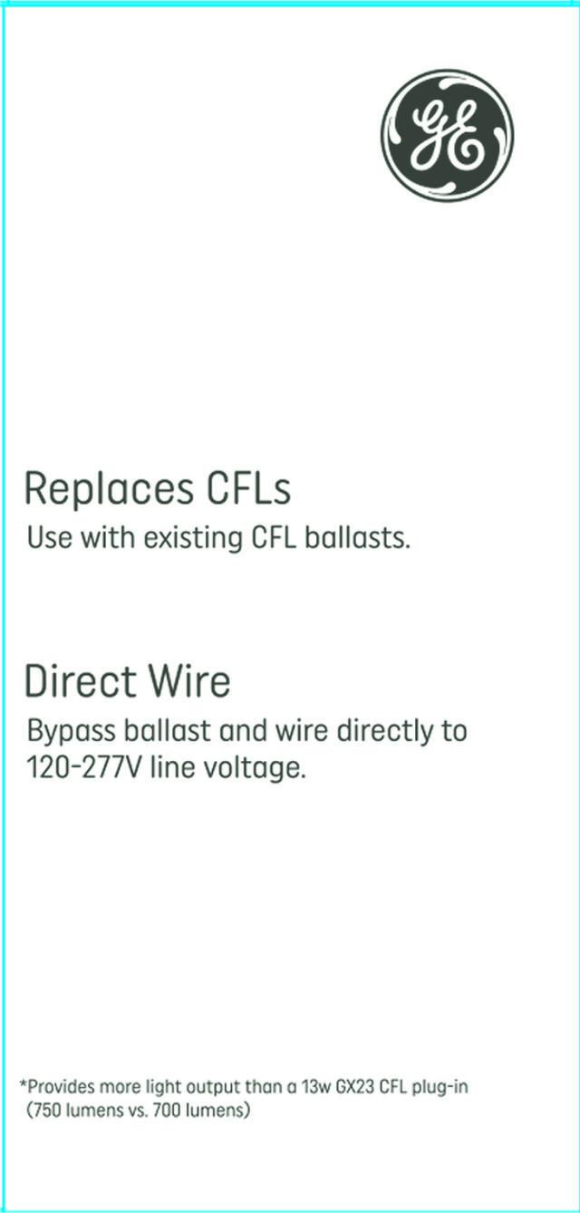 GE Plug-in LED T12 Light Bulb, 13 Watt Replacement, 2-Pin GX23-2 Base, Color Select (1 Pack)