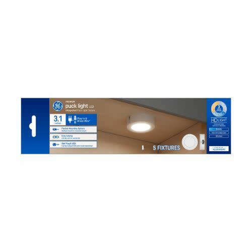GE Puck Light, 3-Color White, Direct Wire & Plug-In, 3.1in Linkable Fixtures (5-Pack)