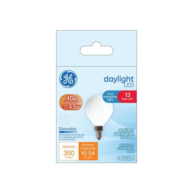 GE LED Light Bulb, G16.5 Vanity Globe Light, 40 Watt Replacement, Daylight