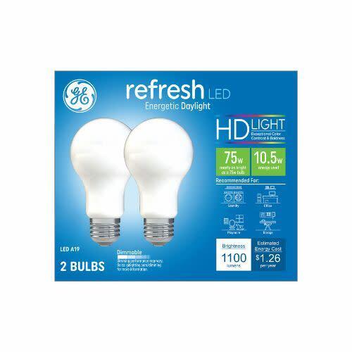 GE Refresh HD LED 75 Watt Replacement, Daylight, A19 General Purpose Bulbs (2 Pack)